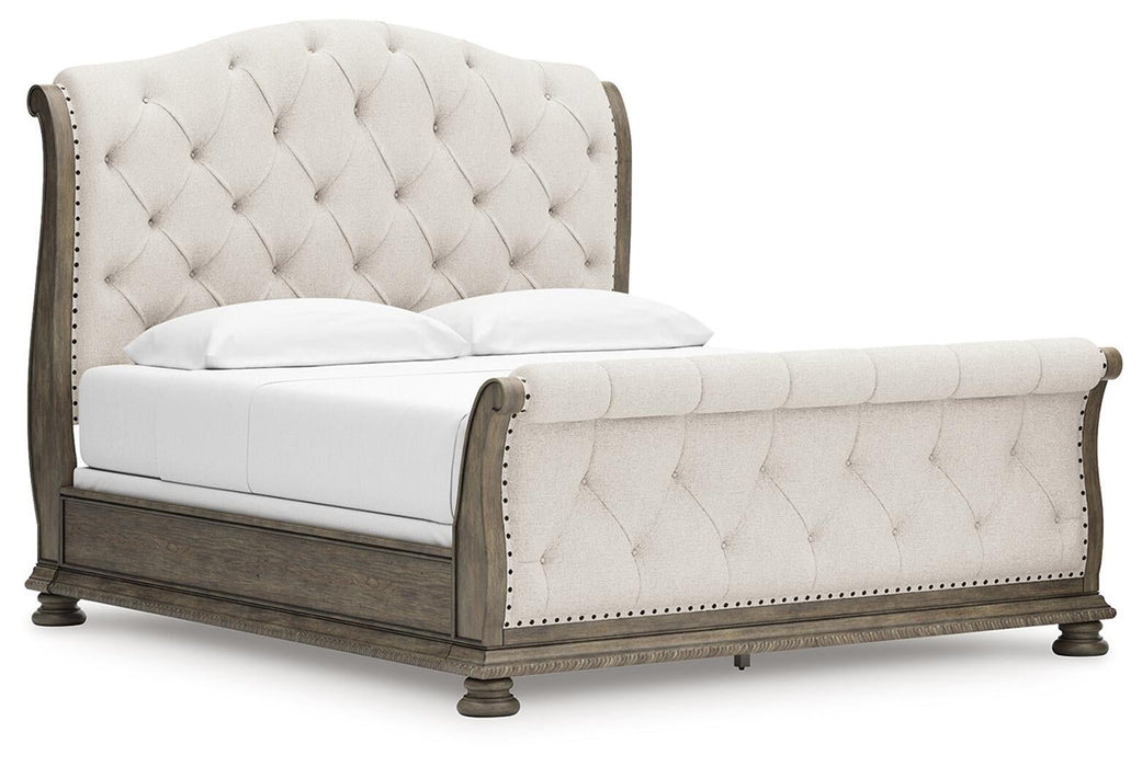 Ardenfield California King Upholstered Sleigh Bed, Dresser, Mirror, Chest and Nightstand