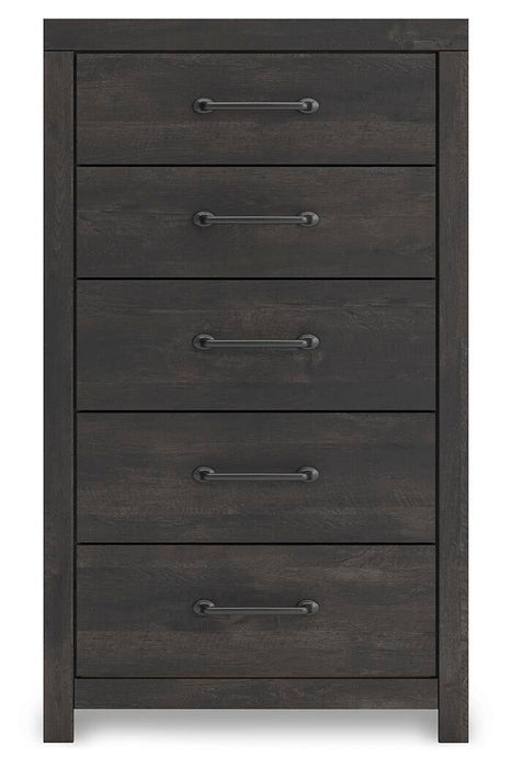 Delmorta Full Panel Storage Bed, Dresser, Mirror, Chest and Nightstand