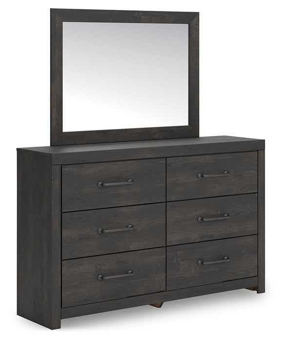 Delmorta King Panel Bed, Dresser, Mirror, Chest and Nightstand