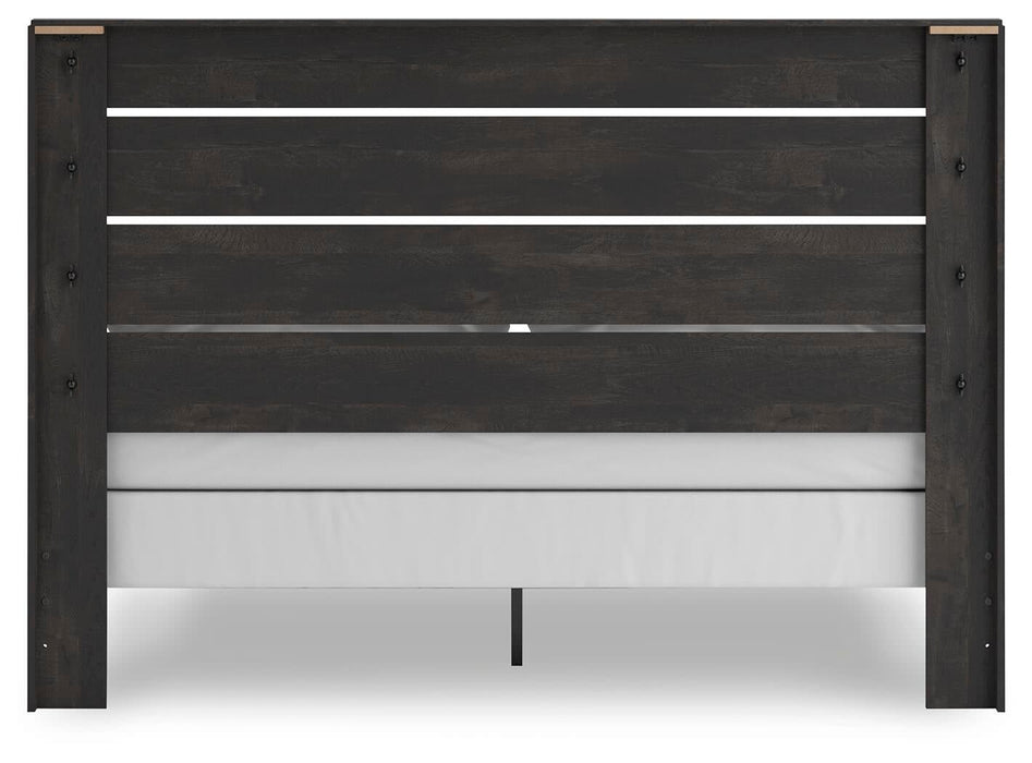 Delmorta King Panel Bed, Dresser, Mirror, Chest and Nightstand