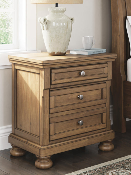 Vandenmore California King Storage Sleigh Bed with Mirrored Dresser and Nightstand