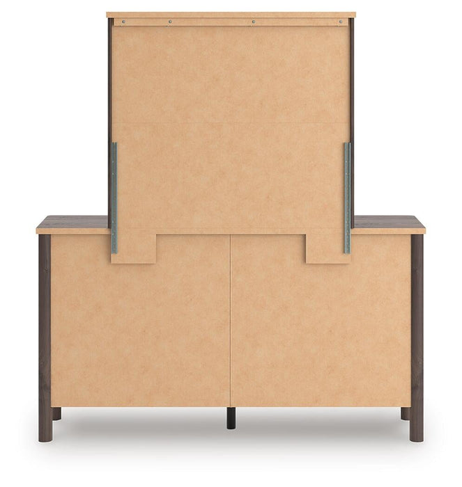 Cadmori Full Upholstered Panel Bed, Dresser and Mirror