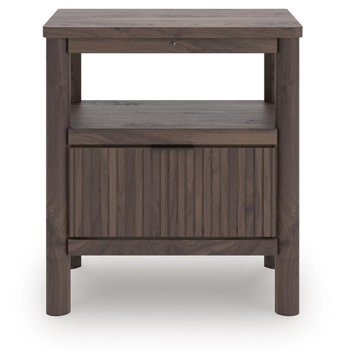 Cadmori Full Upholstered Panel Bed, Dresser, Mirror and Nightstand