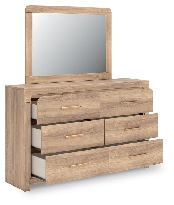 Hollymount Queen Upholstered Panel Bed, Dresser, Mirror and Nightstand