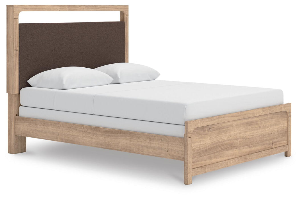 Hollymount Queen Upholstered Panel Bed, Dresser, Mirror and Nightstand