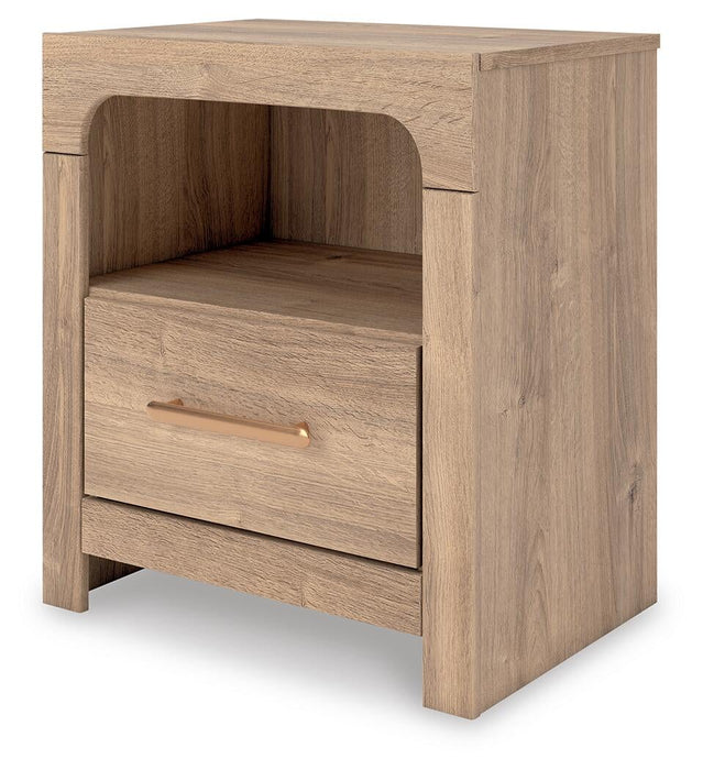 Hollymount Queen Upholstered Panel Bed, Dresser, Mirror and Nightstand