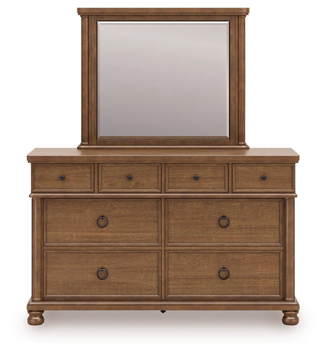 Chadworth California King Poster Bed with Mirrored Dresser