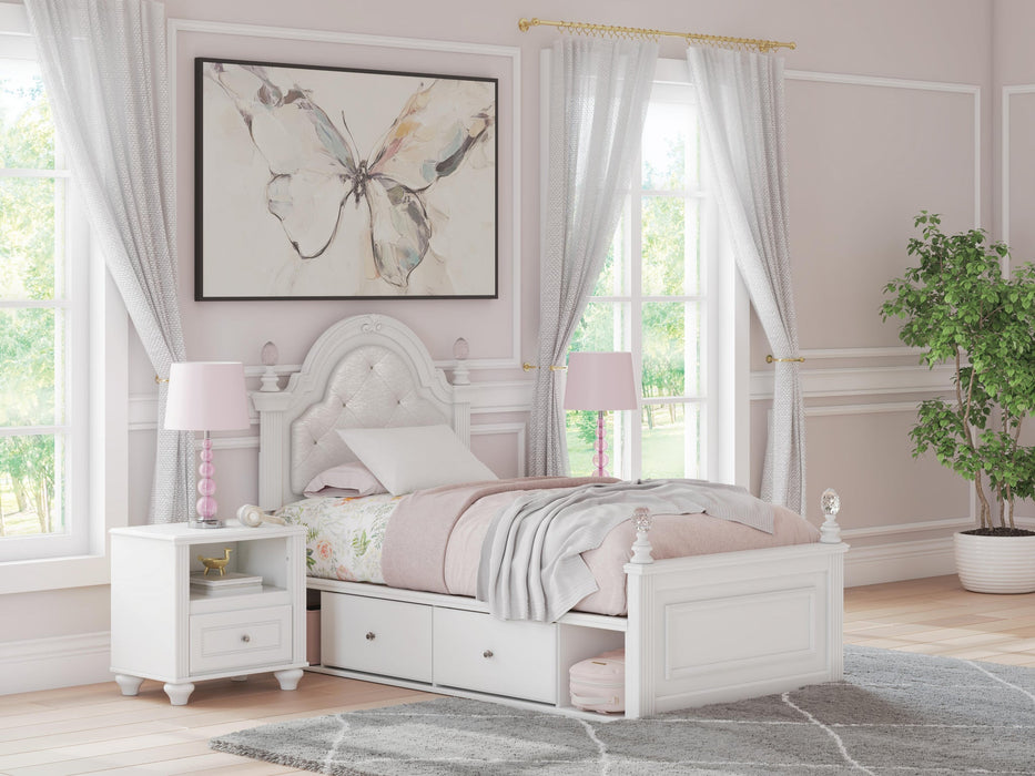 Maylilly Twin Upholstered Panel Storage Bed, Dresser and Mirror